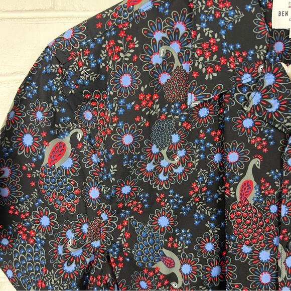 Ben Sherman Men’s Peacock Floral Short Sleeve Button Down Shirt Size L - Picture 8 of 10
